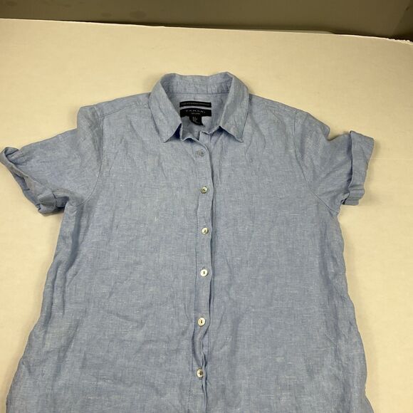 Tahari Linen Shirtdress Small Blue Button Front Casual Minimalist Resort Pockets - Picture 3 of 10
